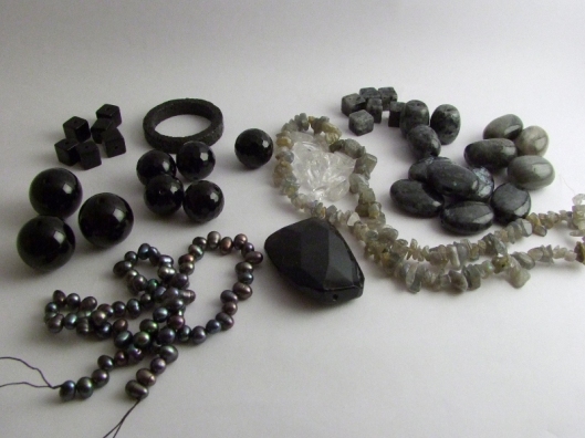 Mixed black and labradorite beads