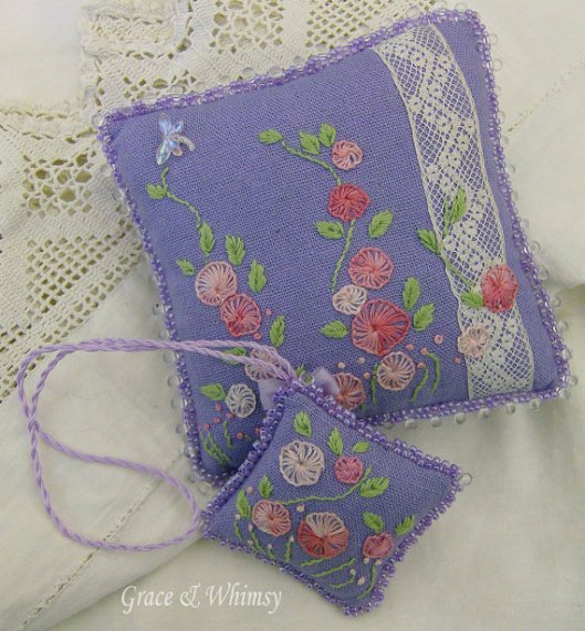 embroidered floral pincushion