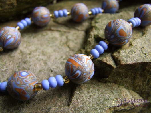 blue and gold polymer clay beads